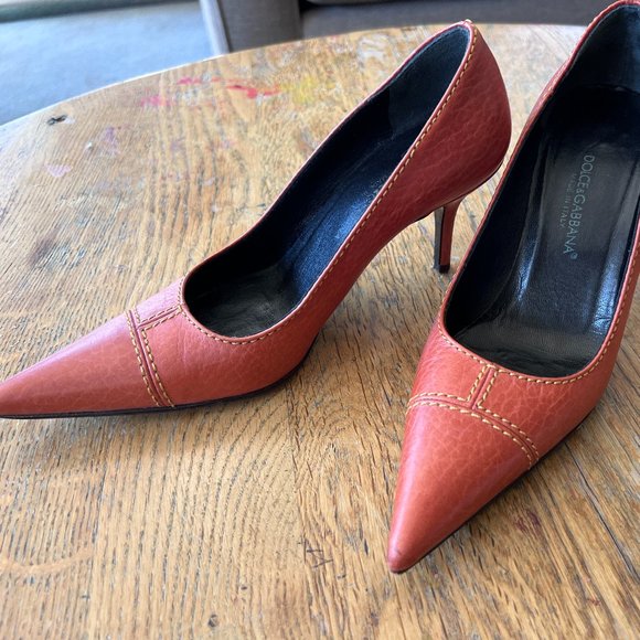 Ladies Orange Leather DOLCE & GABBANA High Heel Leather Shoe Italy Size 35.5 - Picture 1 of 5